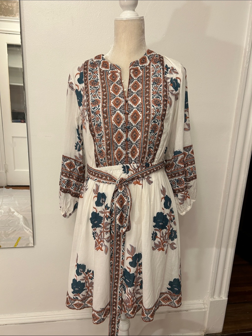 Haute Hippie White Dress with Teal and Rust Floral Print